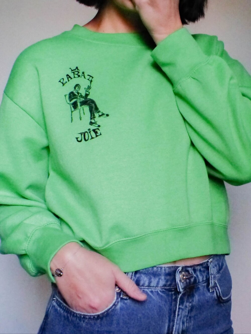 Bright Green Cropped Sweater - Linocut Print
